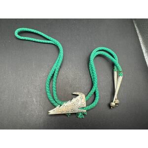 Vintage KBN Navajo Sterling Silver 925 Signed Animal Figure Green Bolo Tie